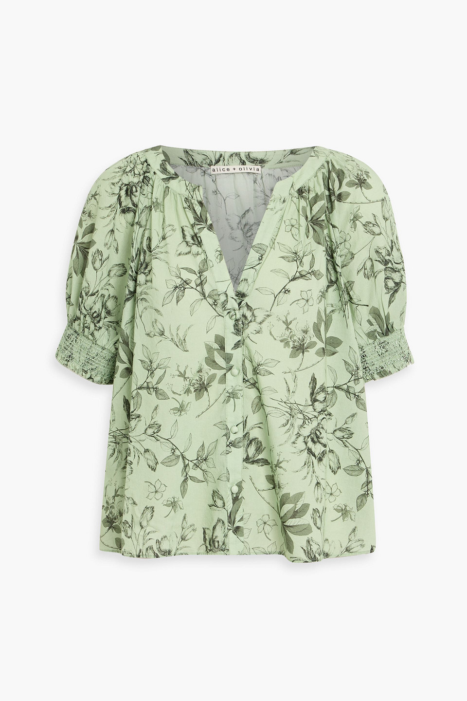 alice olivia - thalia floral-print cotton-voile top - green - xs