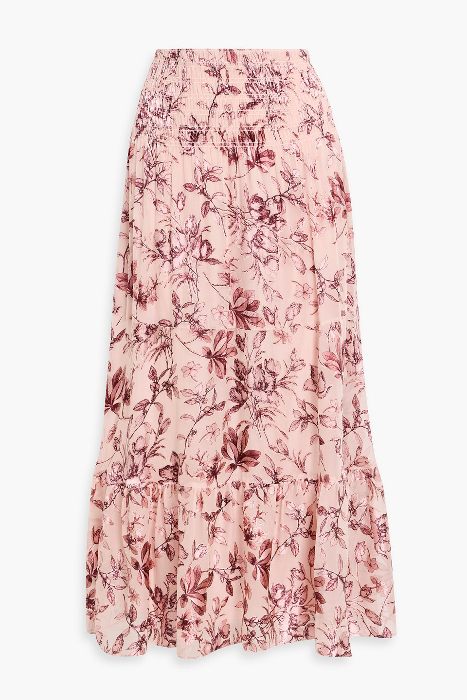 alice olivia - stevie floral-print fil coupé-chiffon maxi skirt - pink - us 6