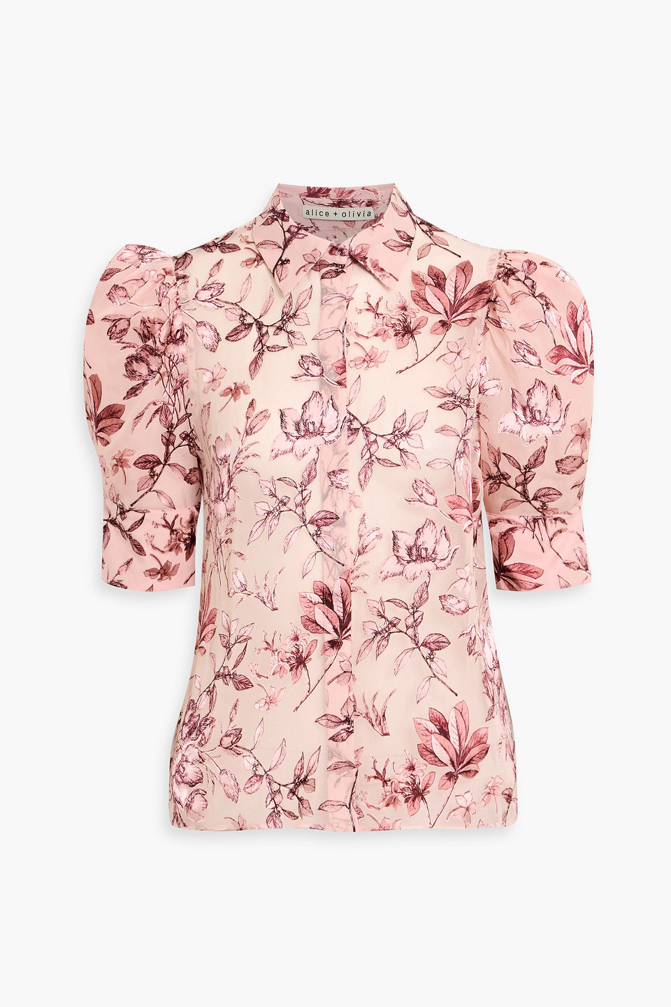 alice olivia - willa floral-print fil coupé-chiffon shirt - pink - xs
