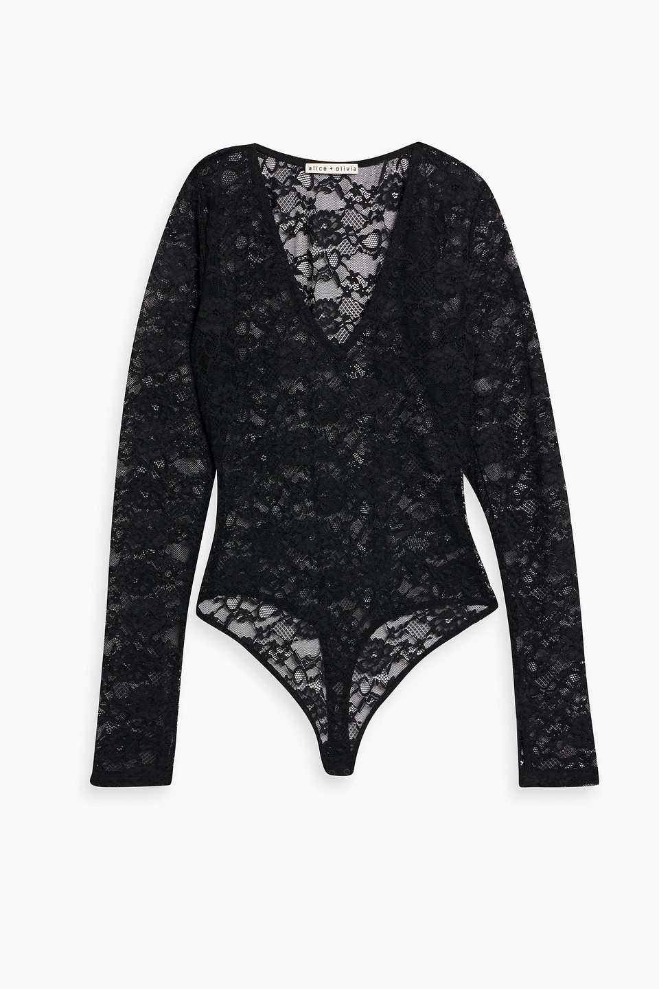 alice olivia - teagan stretch-lace bodysuit - black - s