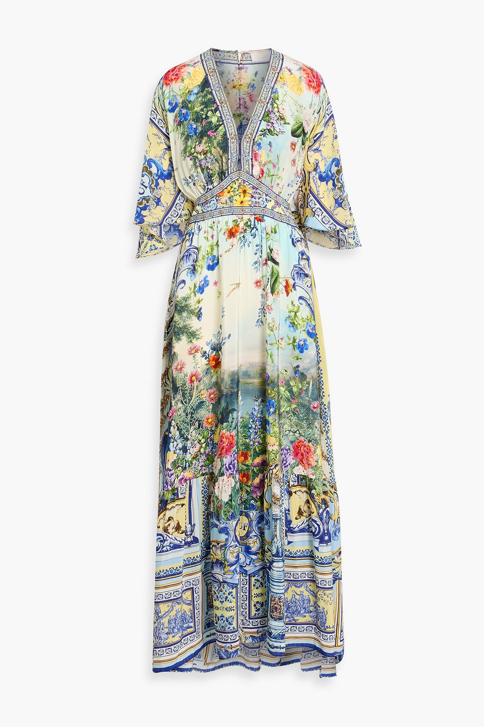 camilla - crystal-embellished printed silk crepe de chine maxi dress - yellow - 3xl