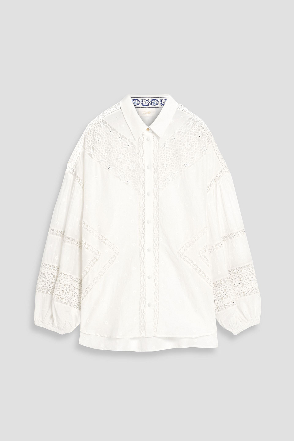 Camilla Crystal-embellished Crochet-paneled Cotton And Silk-blend Voile Shirt In White