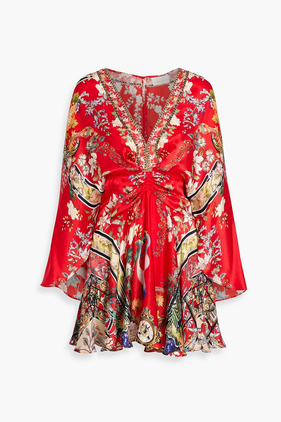 camilla - crystal-embellished printed silk-satin mini dress - red - m
