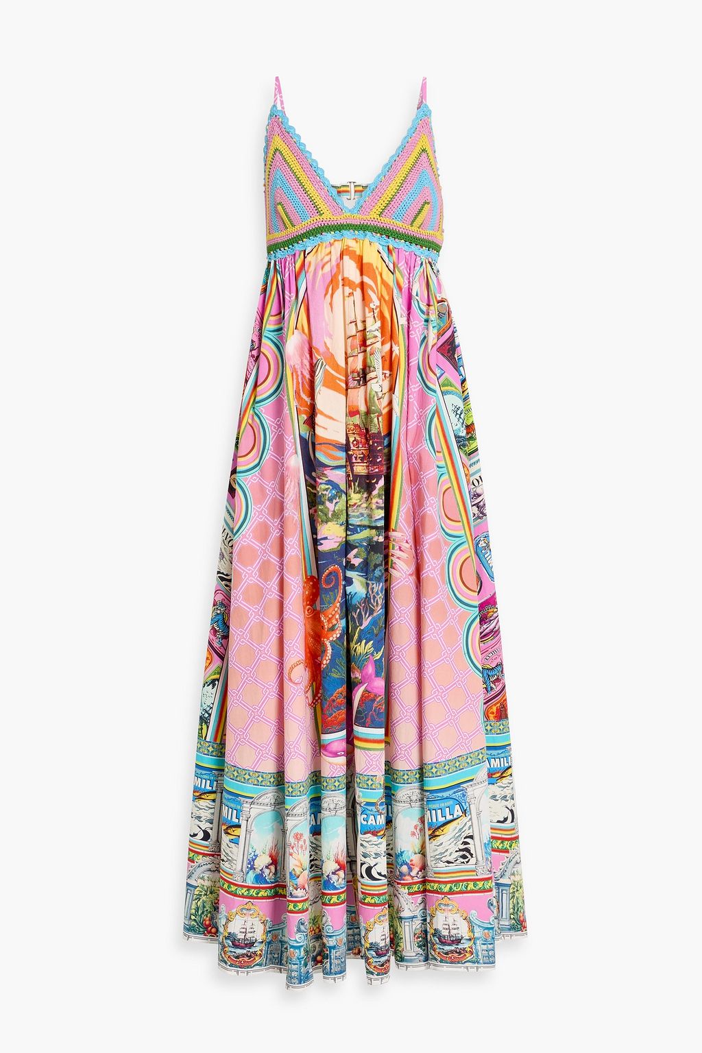 CAMILLA Crochet-paneled printed cotton-poplin maxi dress | THE OUTNET