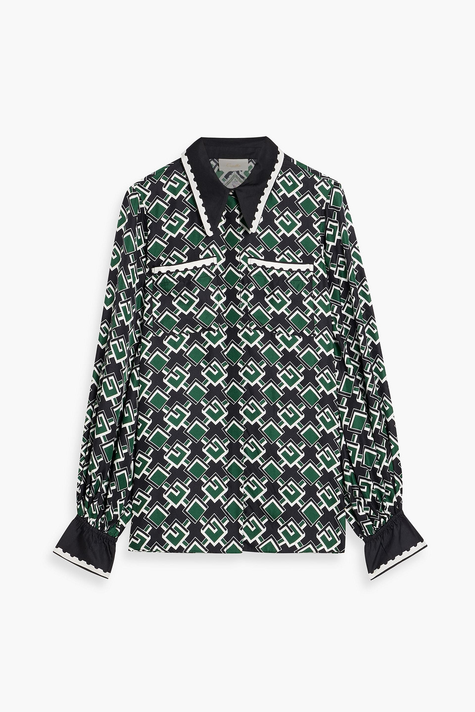 camilla - printed silk-twill shirt - green - xxs