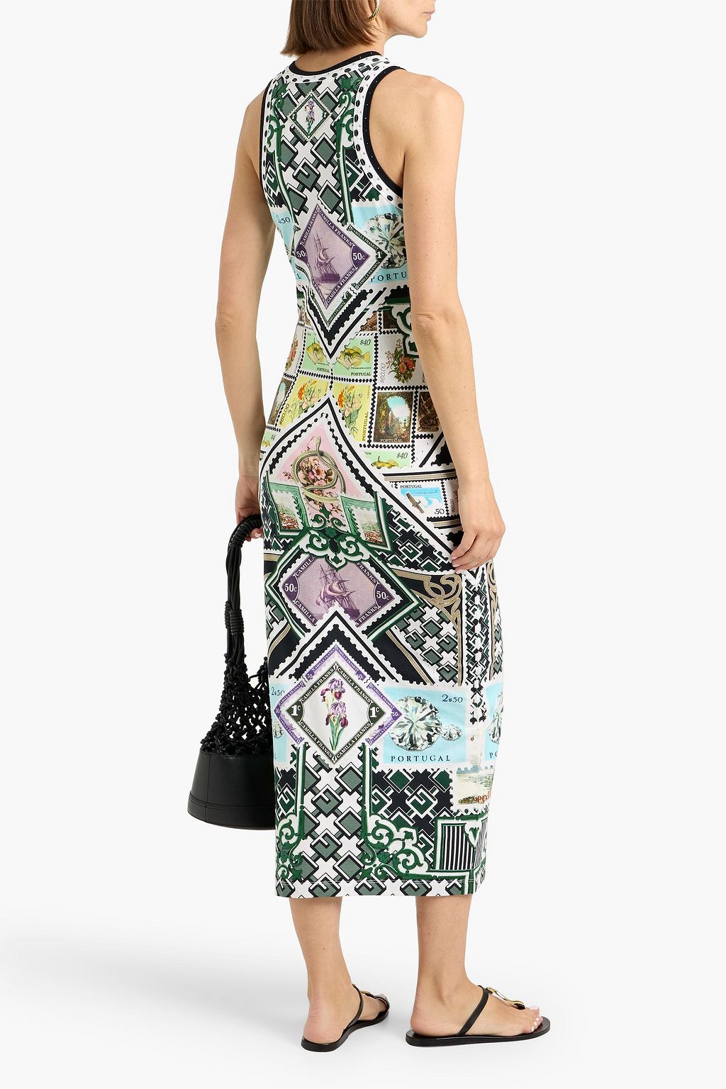 Studded printed cotton-blend jersey midi dress - multicolor - XXS