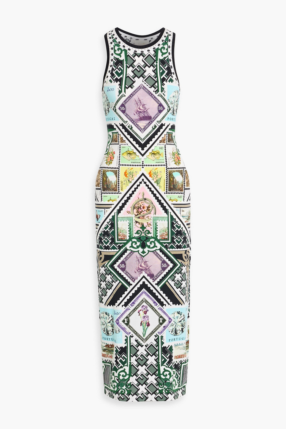 camilla - studded printed cotton-blend jersey midi dress - multicolor - xxs