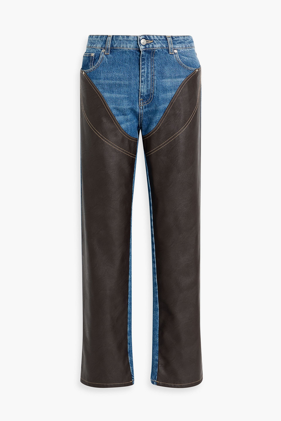 stella mccartney - paneled high-rise straight-leg jeans - blue - 27