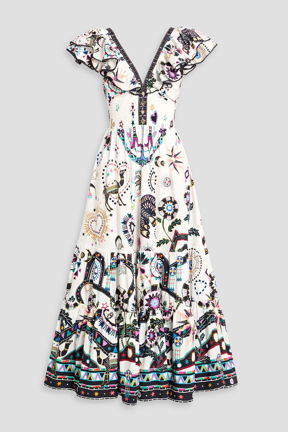 Camilla Crystal-embellished Cutout Printed Cotton-poplin Maxi Dress In Multi