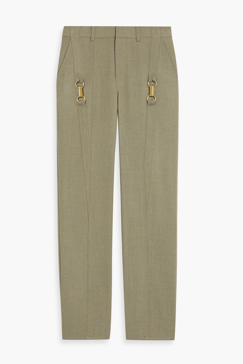 Stella Mccartney Embellished Wool-twill Straight-leg Pants In Green