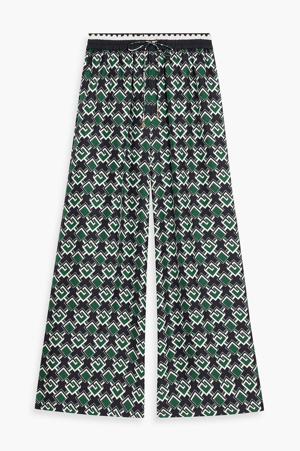 camilla - printed silk-twill wide-leg pants - black - xxs