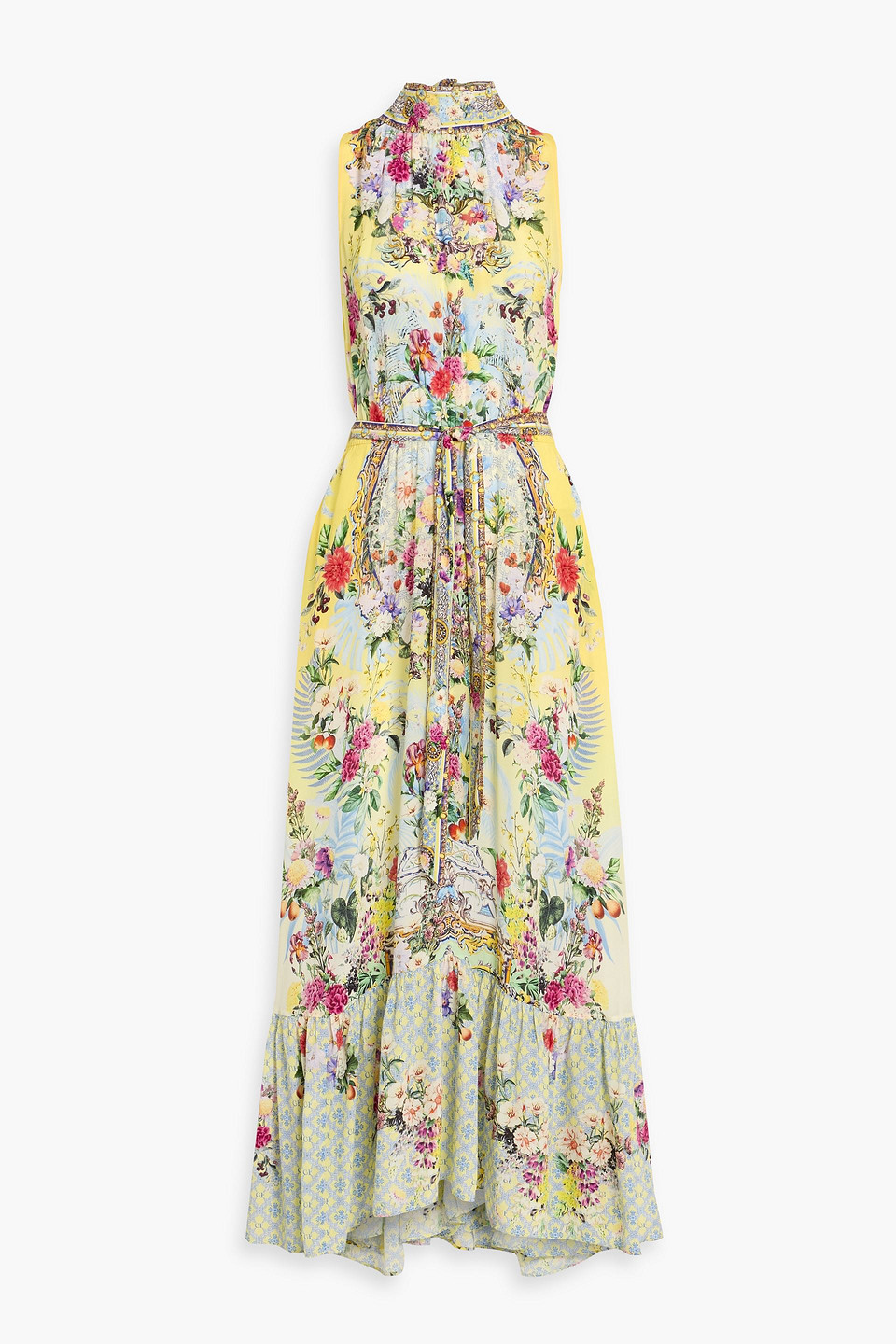 camilla - crystal-embellished printed silk crepe de chine maxi dress - yellow - m