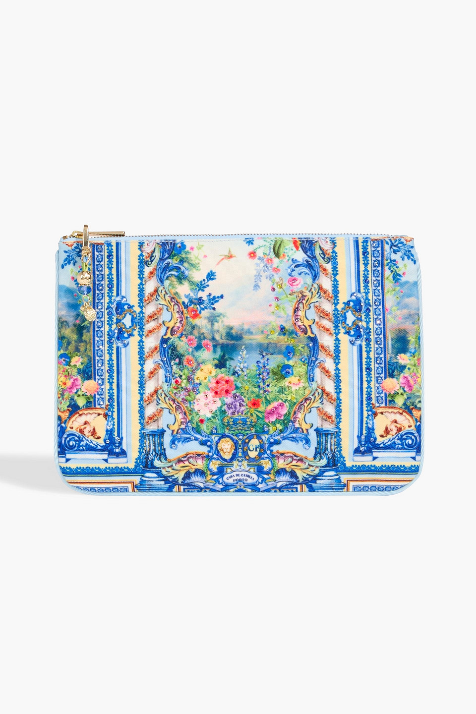camilla - crystal-embellished printed canvas clutch - blue - onesize