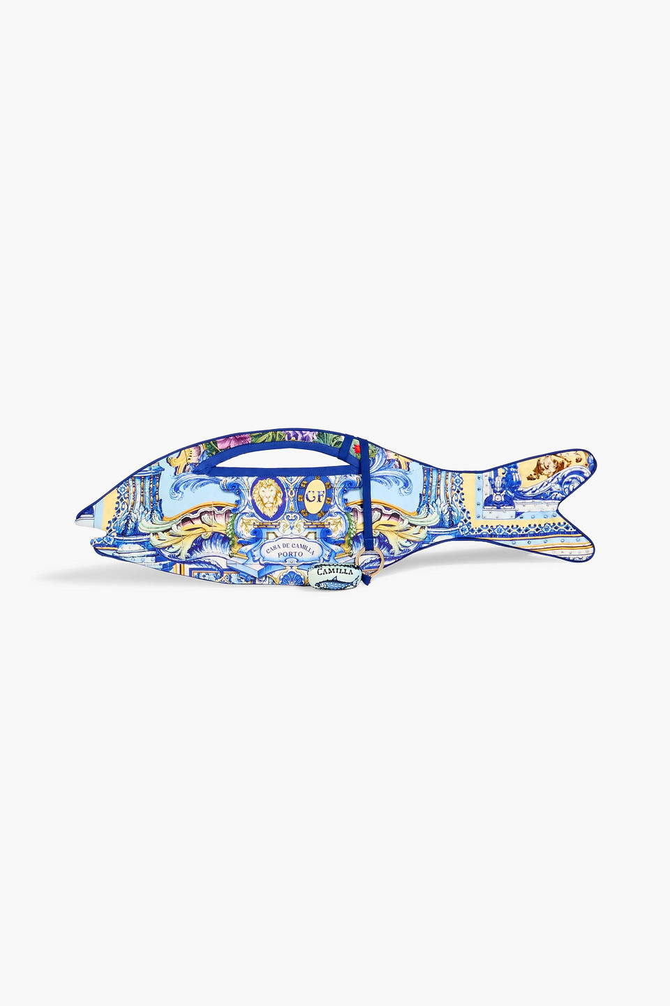 camilla - crystal-embellished printed silk-crepe clutch - blue - onesize