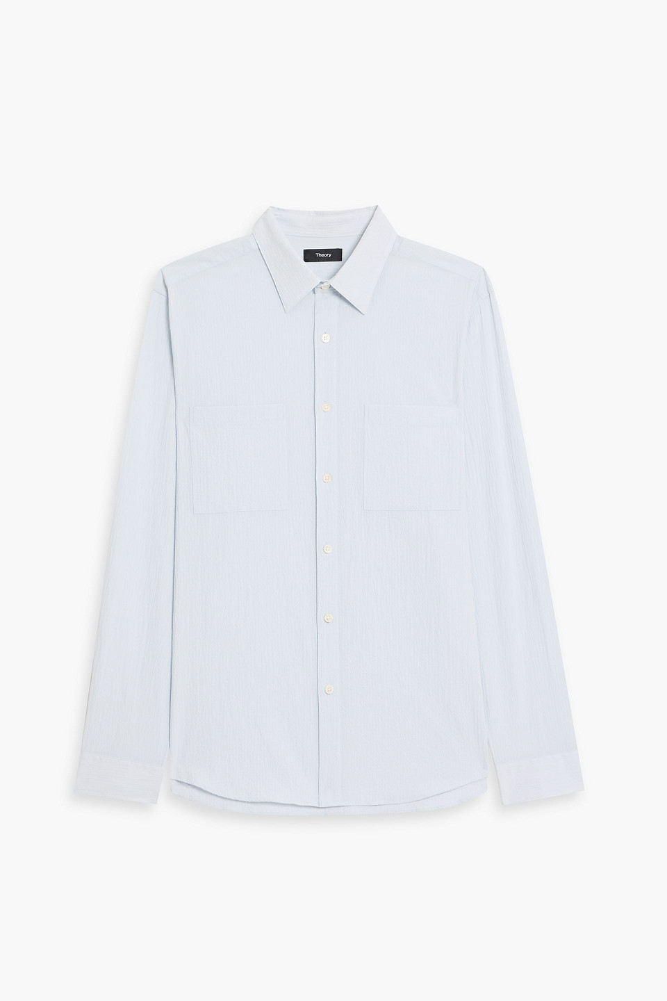 theory - irving cotton-blend seersucker shirt - blue - s