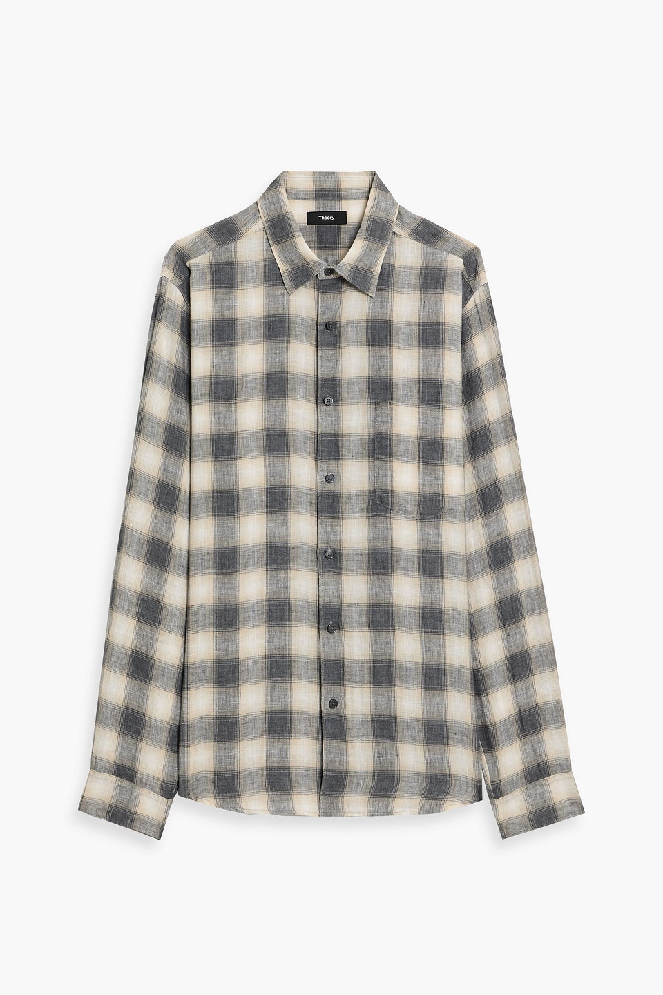 theory - irving checked linen shirt - gray - s