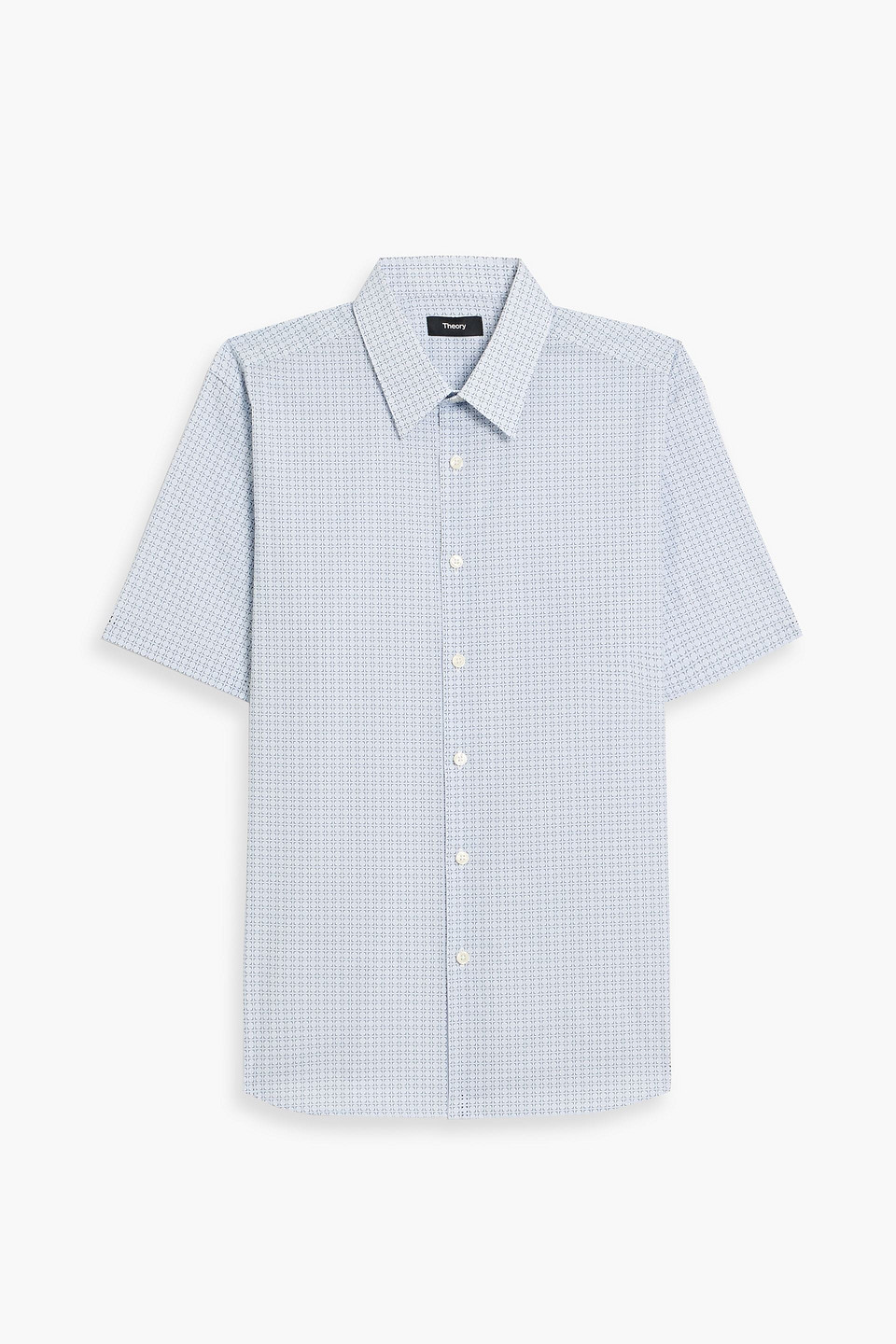 theory - irving printed cotton-blend poplin shirt - blue - s