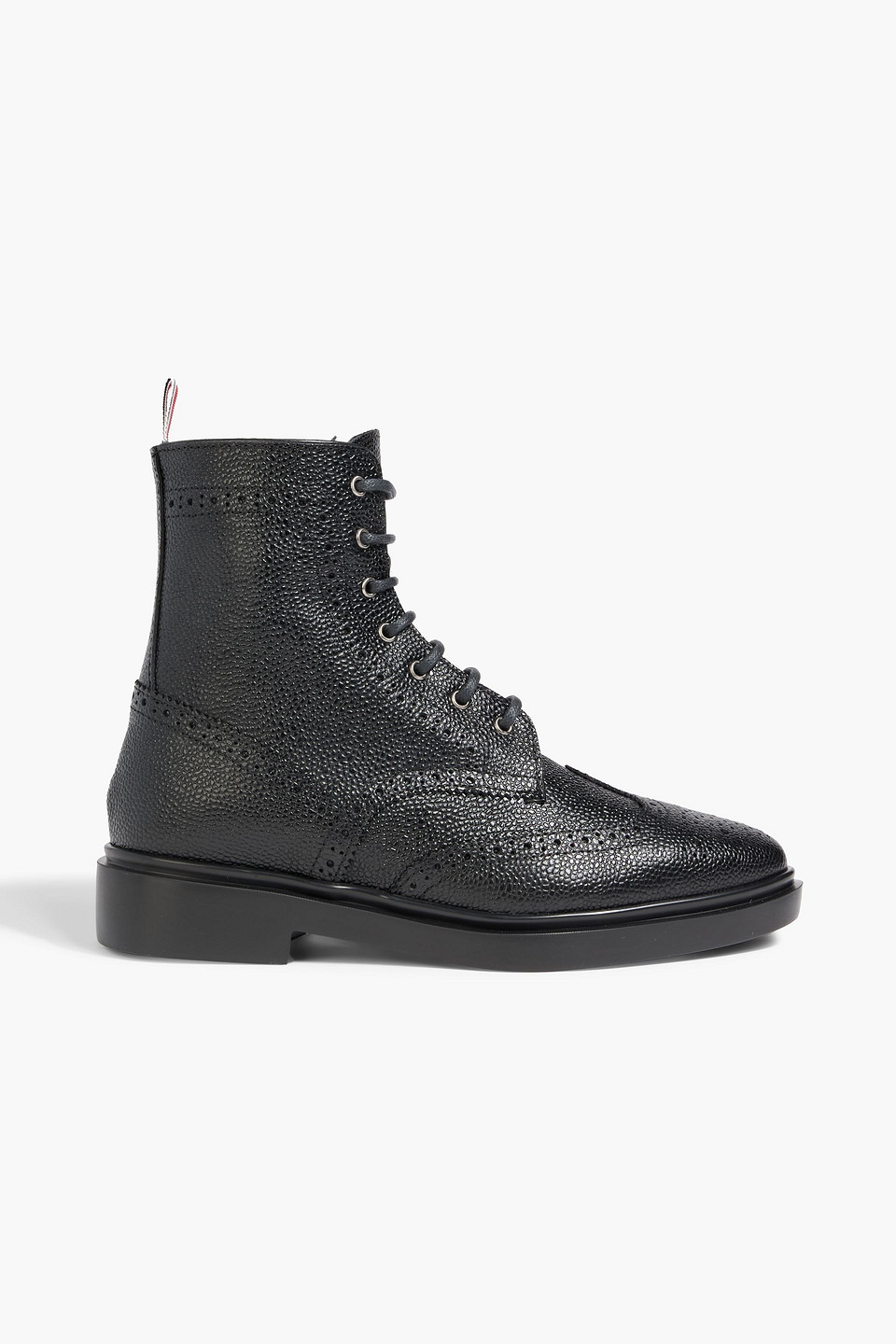 thom browne - pebbled-leather combat boots - black - eu 35