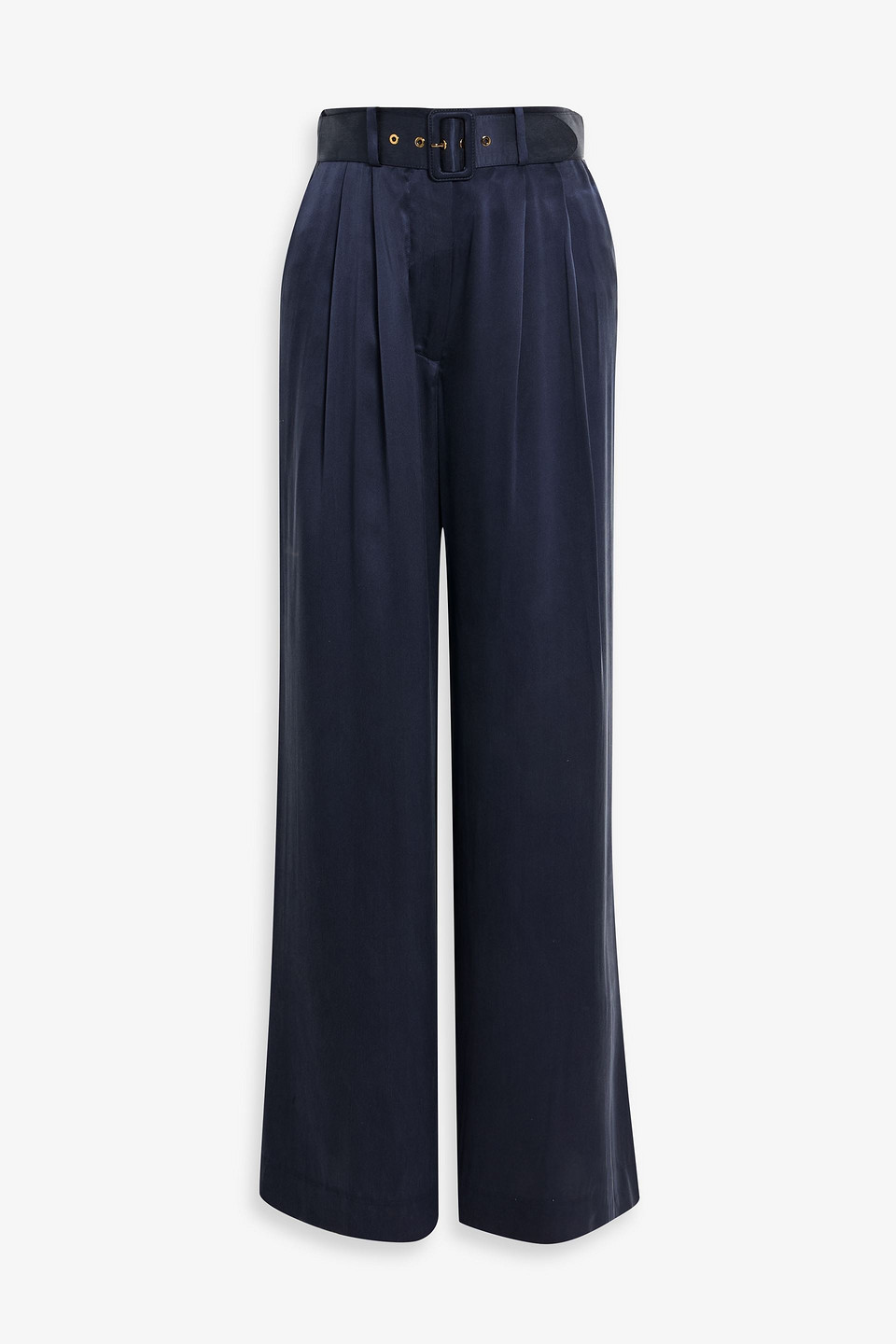 Zimmermann Belted Pleated Washed-silk Wide-leg Pants In Blue