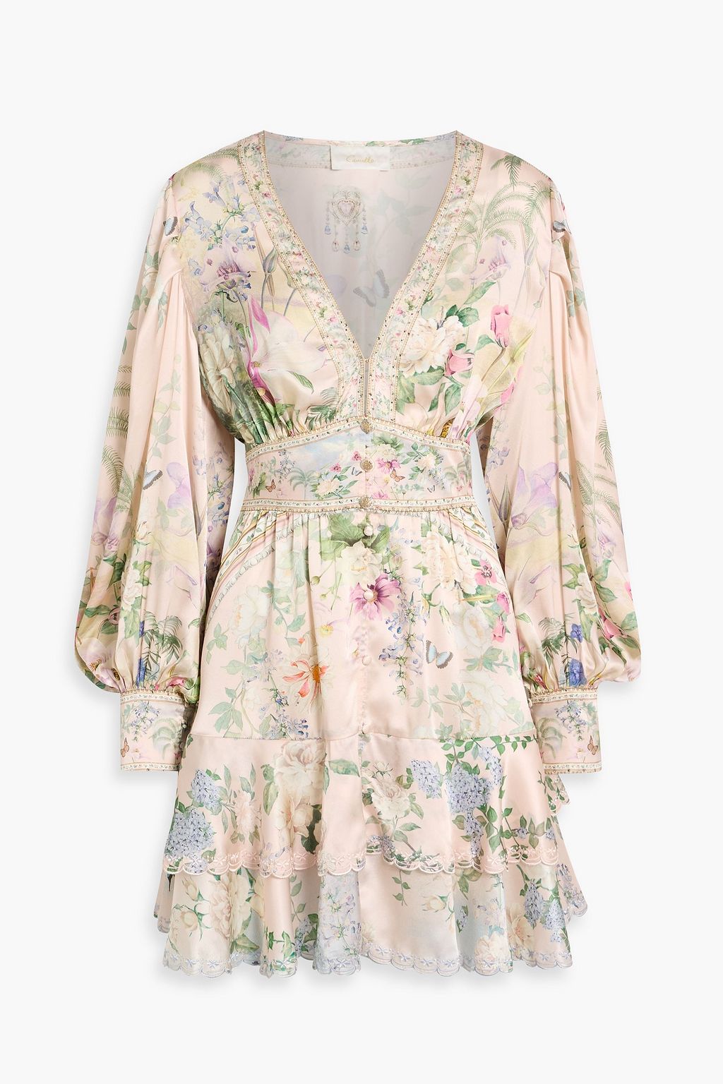 CAMILLA Tiered printed silk-satin mini dress | THE OUTNET