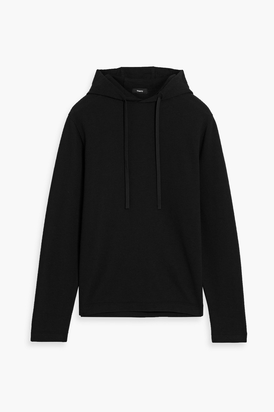theory - ribbed cotton and modal-blend hoodie - black - s