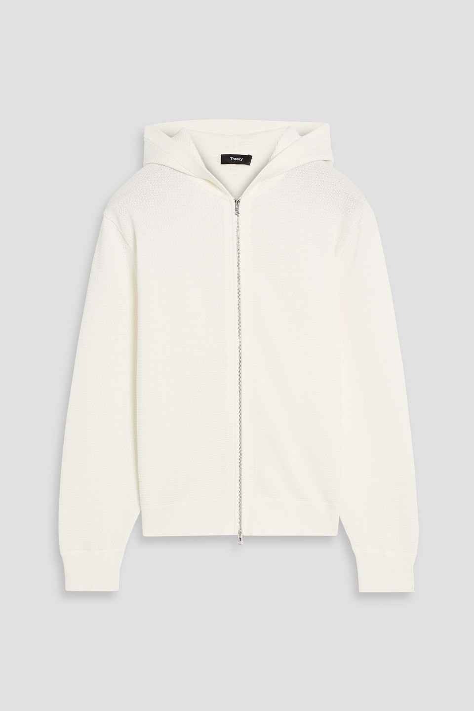theory - pointelle-knit cotton hooded cardigan - white - s