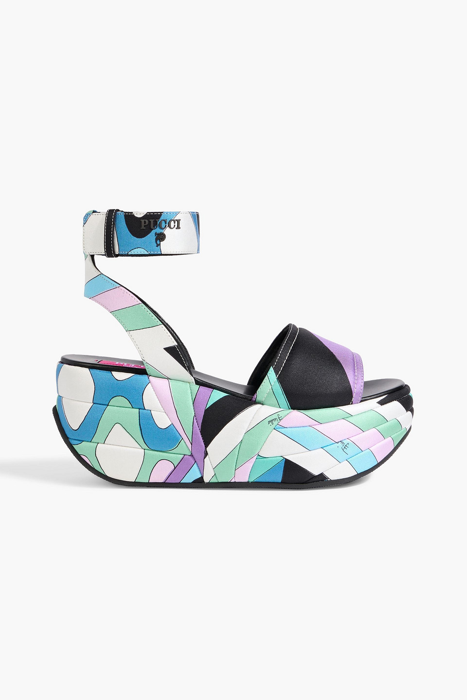 pucci - pucciami quilted printed twill platform sandals - blue - eu 39