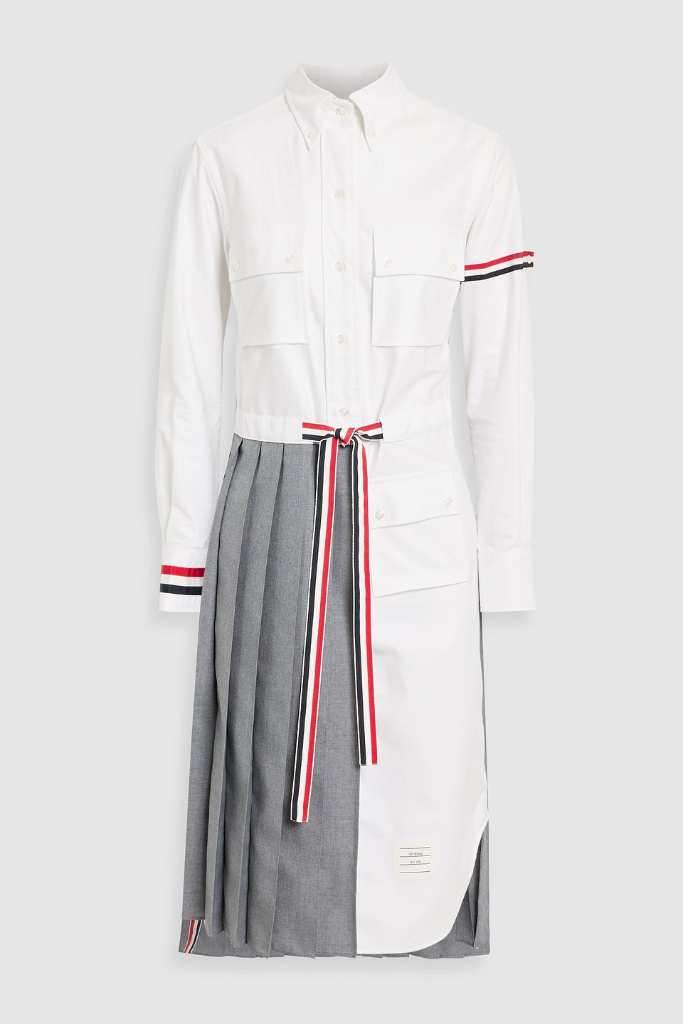 thom browne - pleated wool-blend midi shirt dress - white - it 36