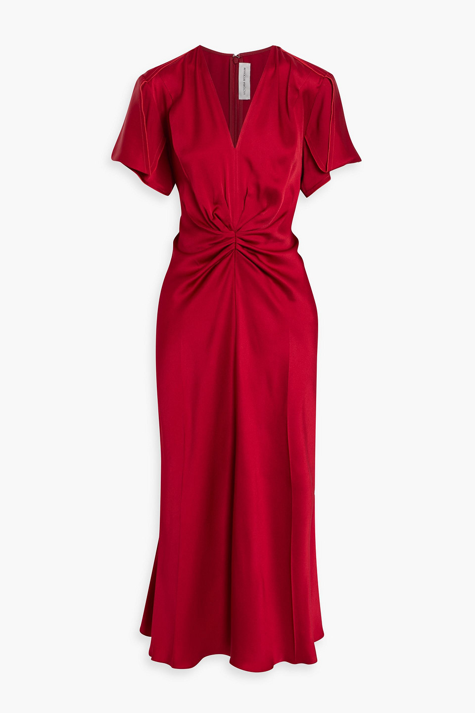 Victoria Beckham Gathered Satin-crepe Midi Dress In Red