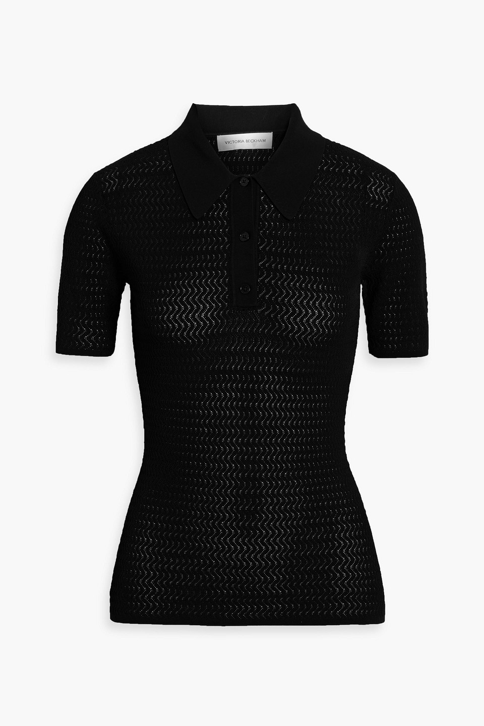 victoria beckham - pointelle-knit polo shirt - black - xs