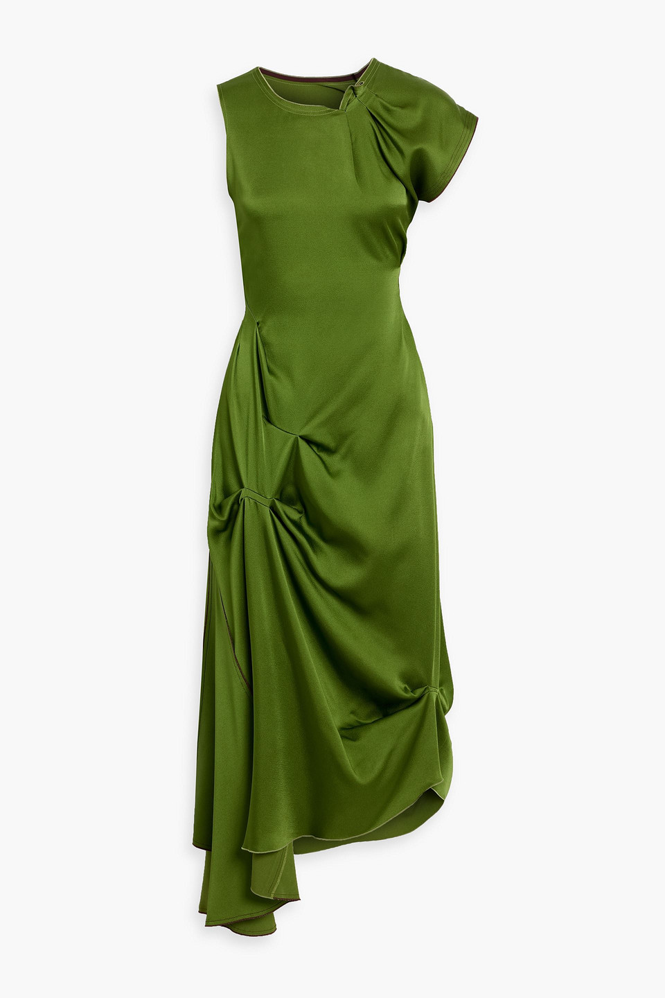 Victoria Beckham Asymmetric Draped Satin-crepe Maxi Dress In Green