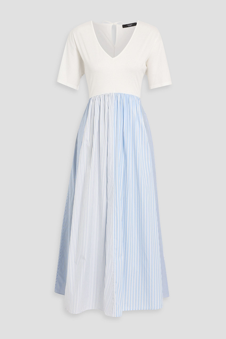 weekend max mara - bronzo striped jersey-paneled cotton-poplin midi dress - white - m