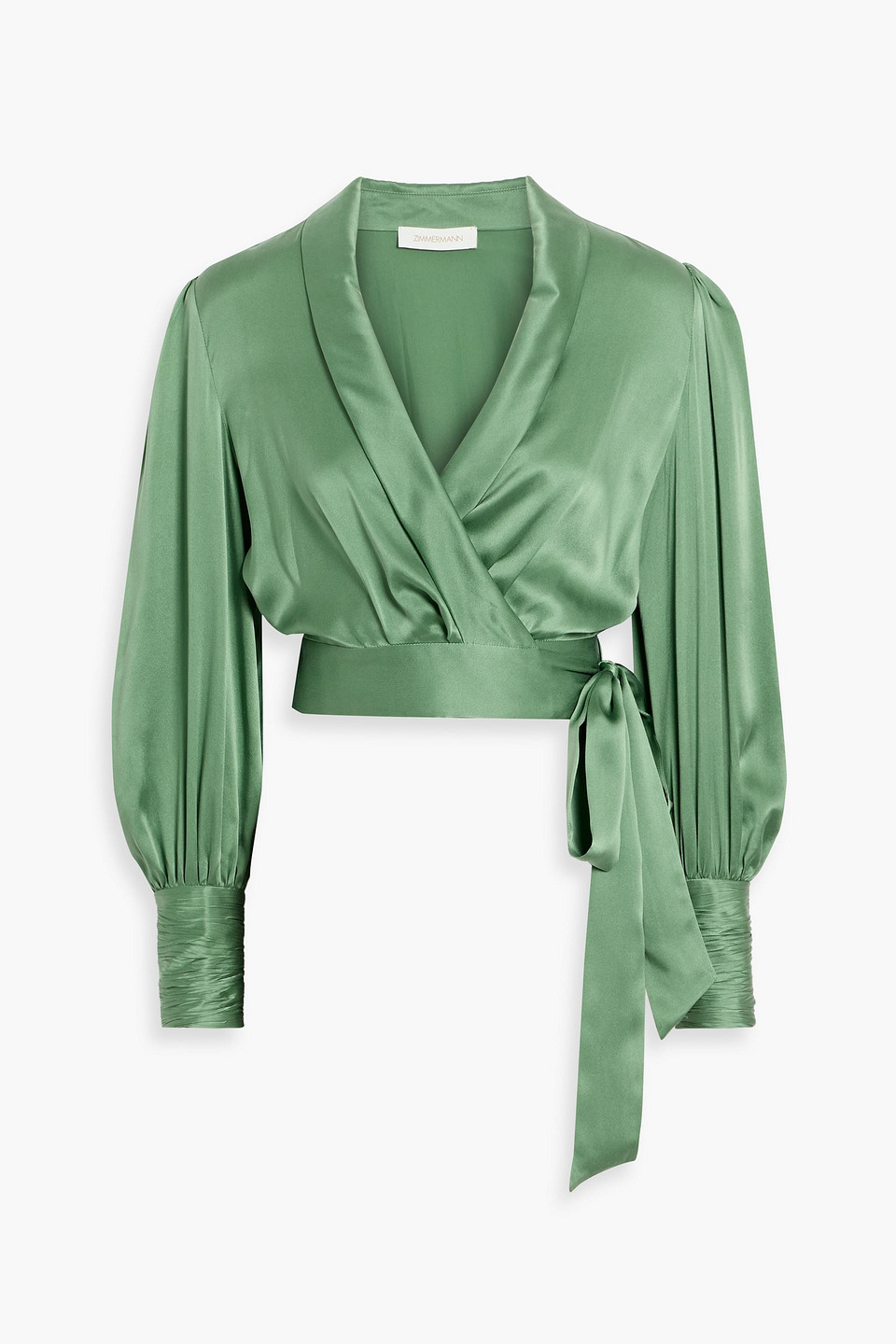 Zimmermann Silk-satin Wrap Blouse In Green