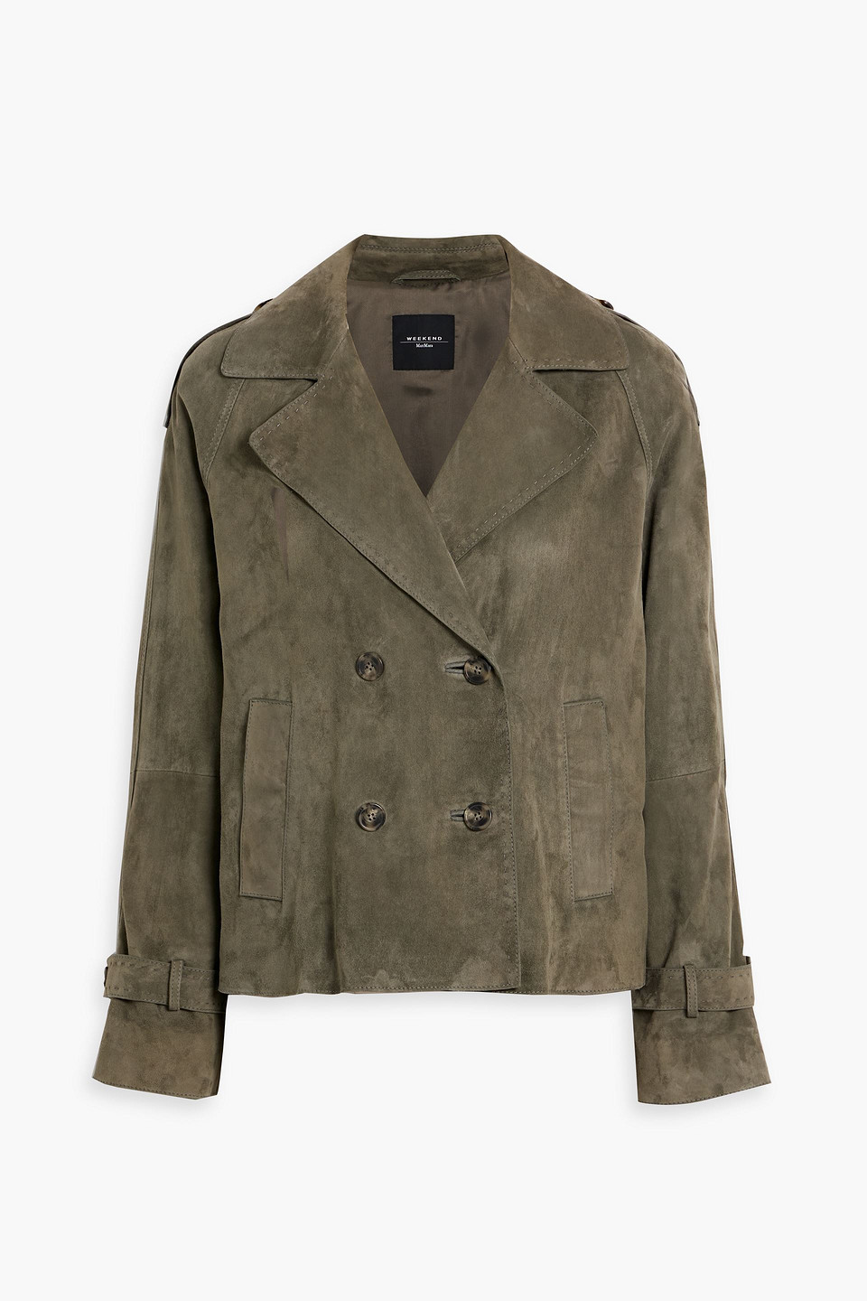 Weekend Max Mara Oblato Double-breasted Suede Jacket In Green
