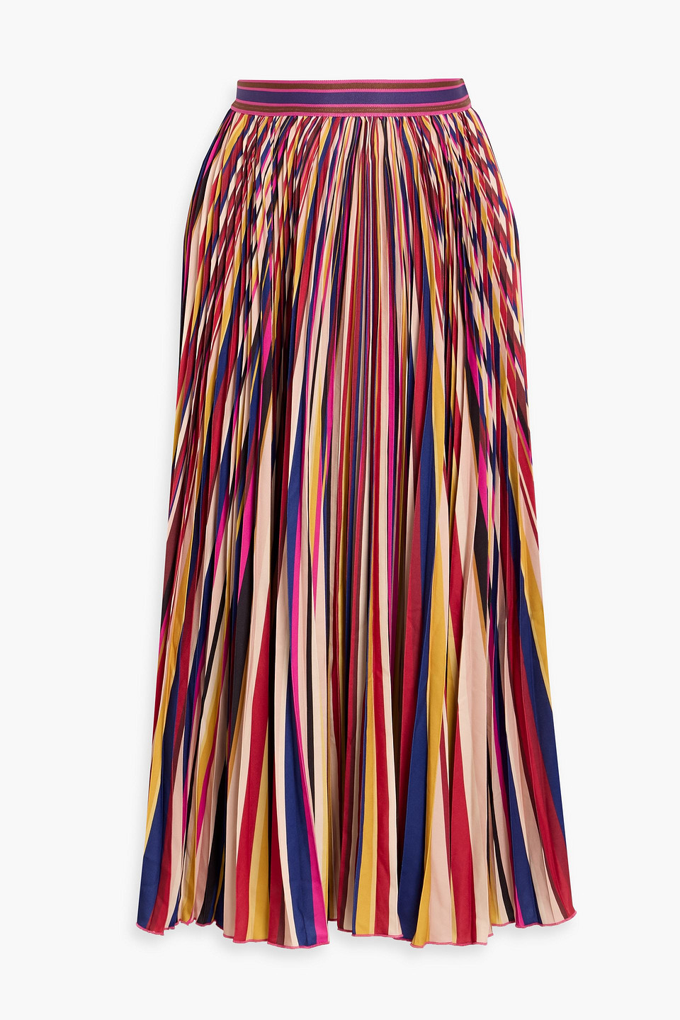 Farm Rio Pleated Striped Crepe Midi Skirt In Multi