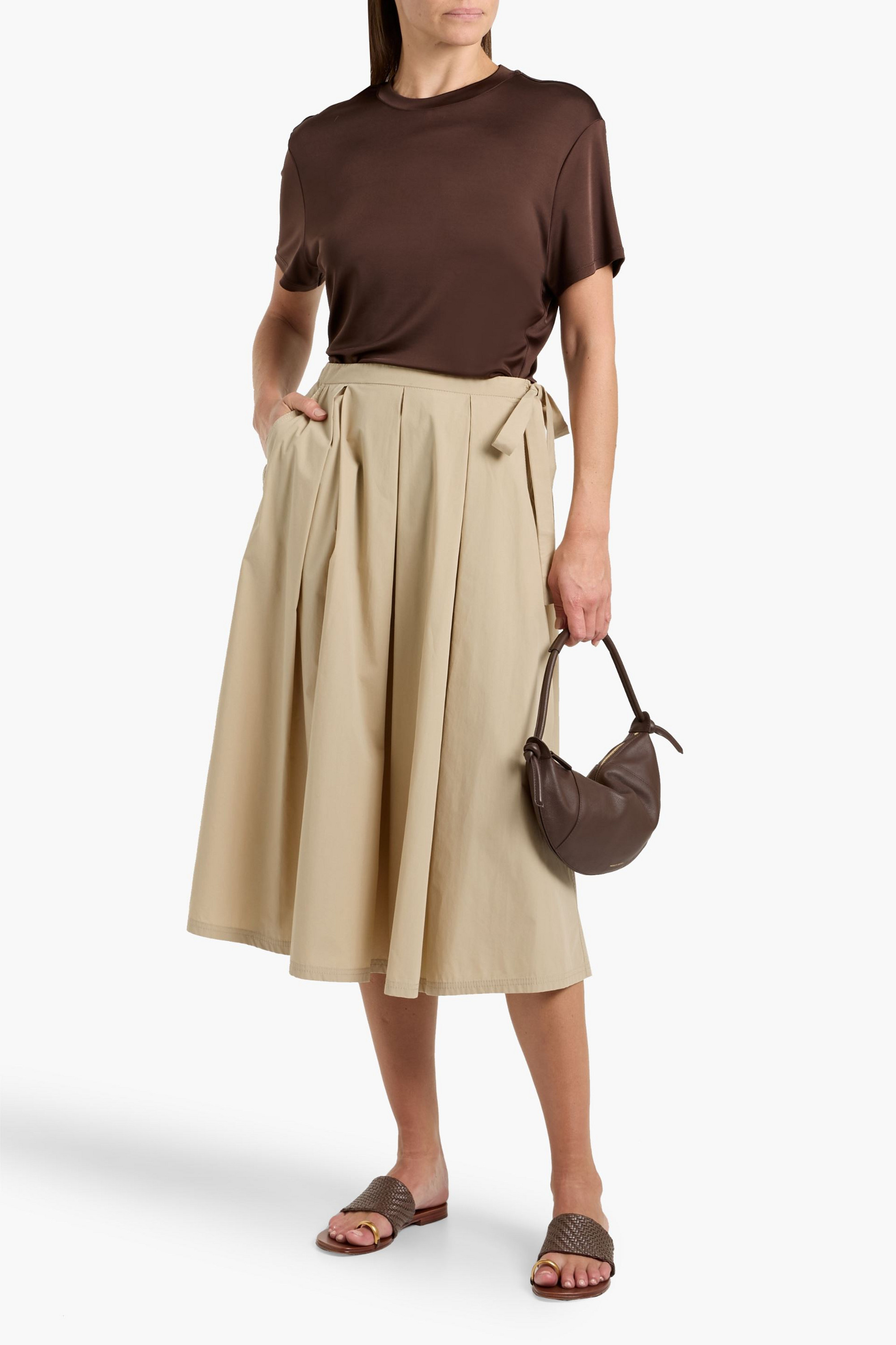 WEEKEND MAX MARA Folk pleated cotton-poplin midi skirt