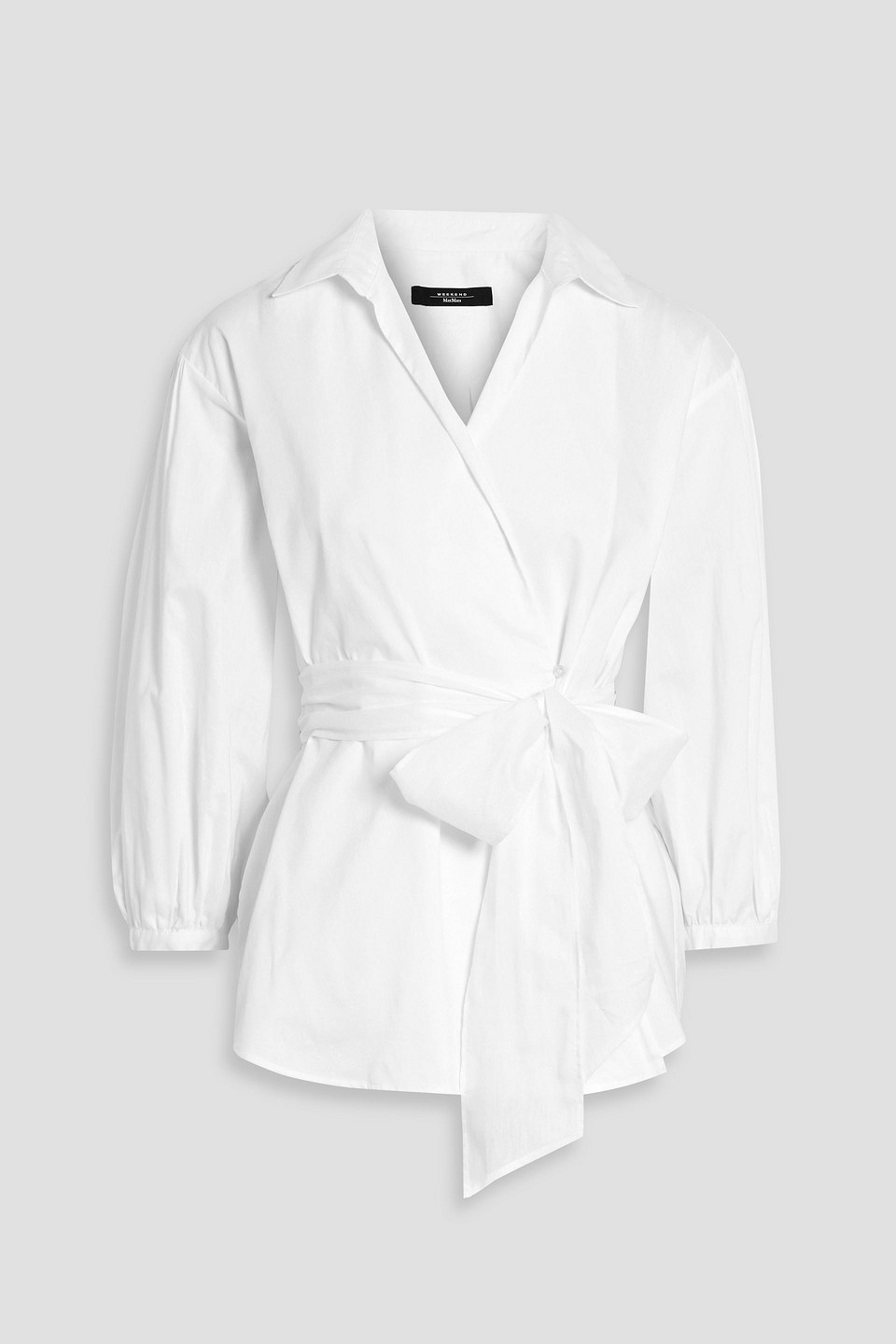 Weekend Max Mara Ceci Cotton And Silk-blend Poplin Wrap Blouse In White