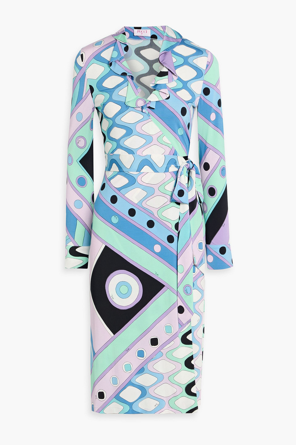 Pucci Ruffled Printed Stretch-jersey Wrap Dress In Blue