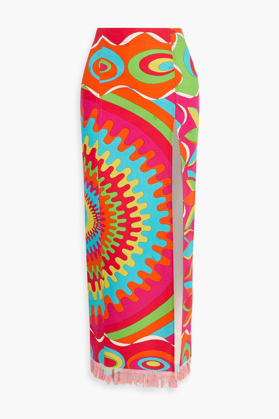 Pucci Frayed Printed Denim Maxi Skirt In Multi