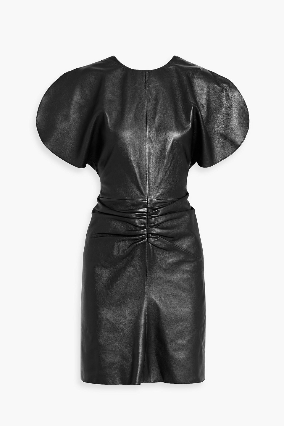 Victoria Beckham Ruched Leather Mini Dress In Black