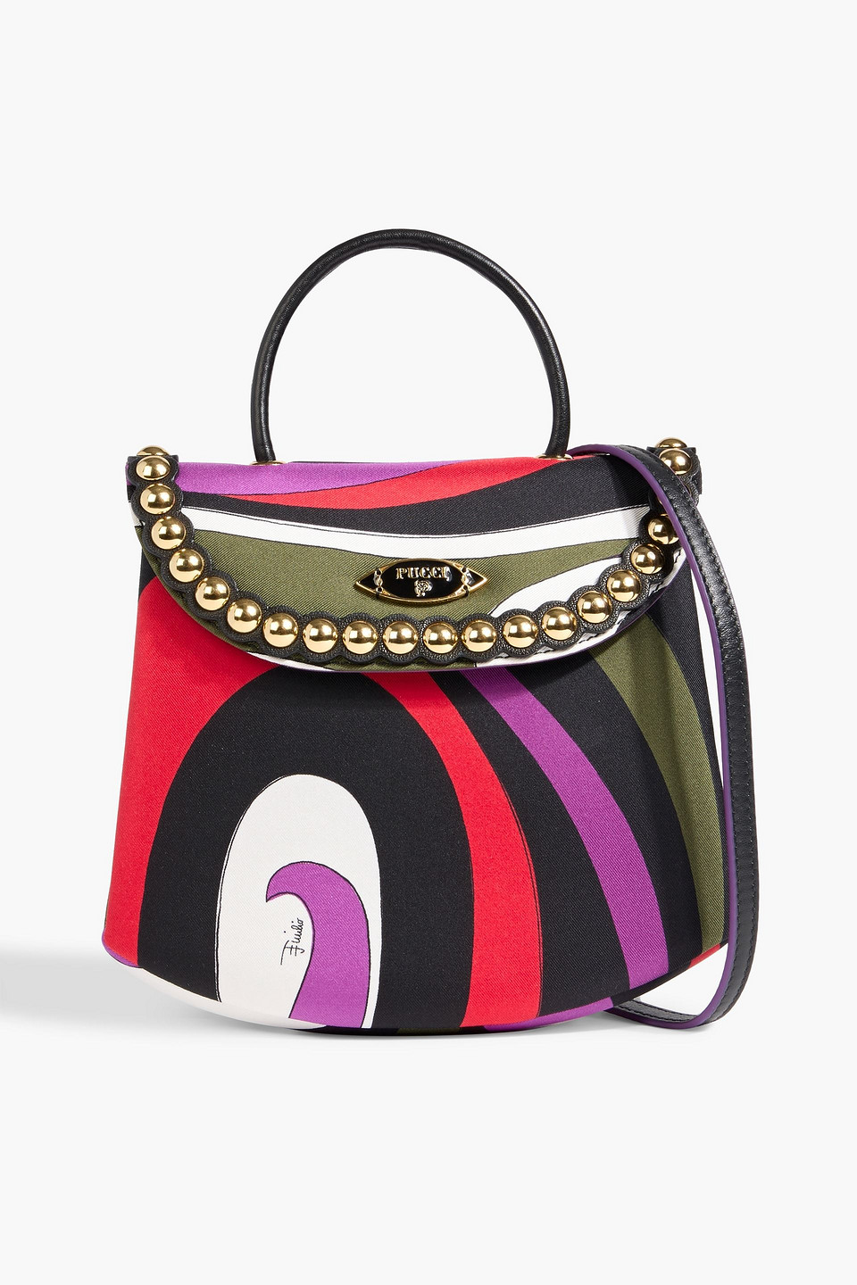 pucci - studded printed silk-twill tote - black - onesize