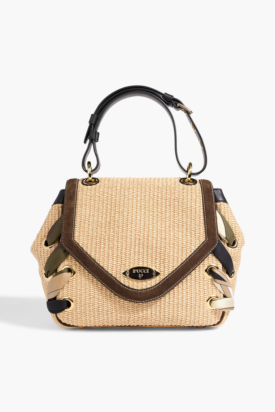 Pucci Leather-trimmed Faux Raffia Tote In Brown