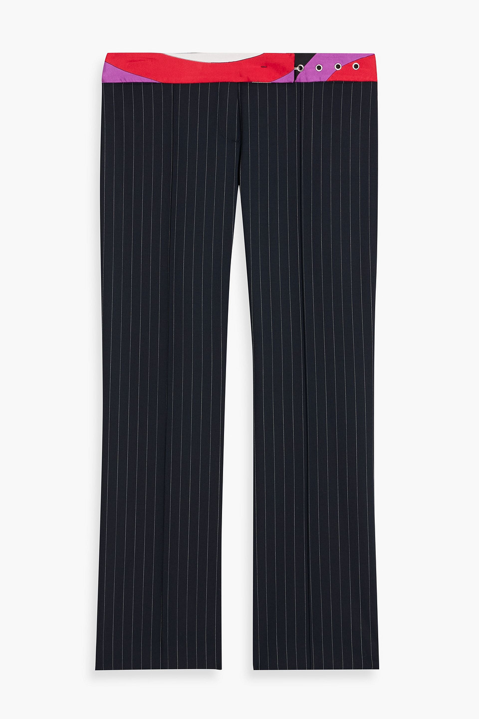 Pucci Silk-trimmed Pinstriped Wool-blend Flared Pants In Black