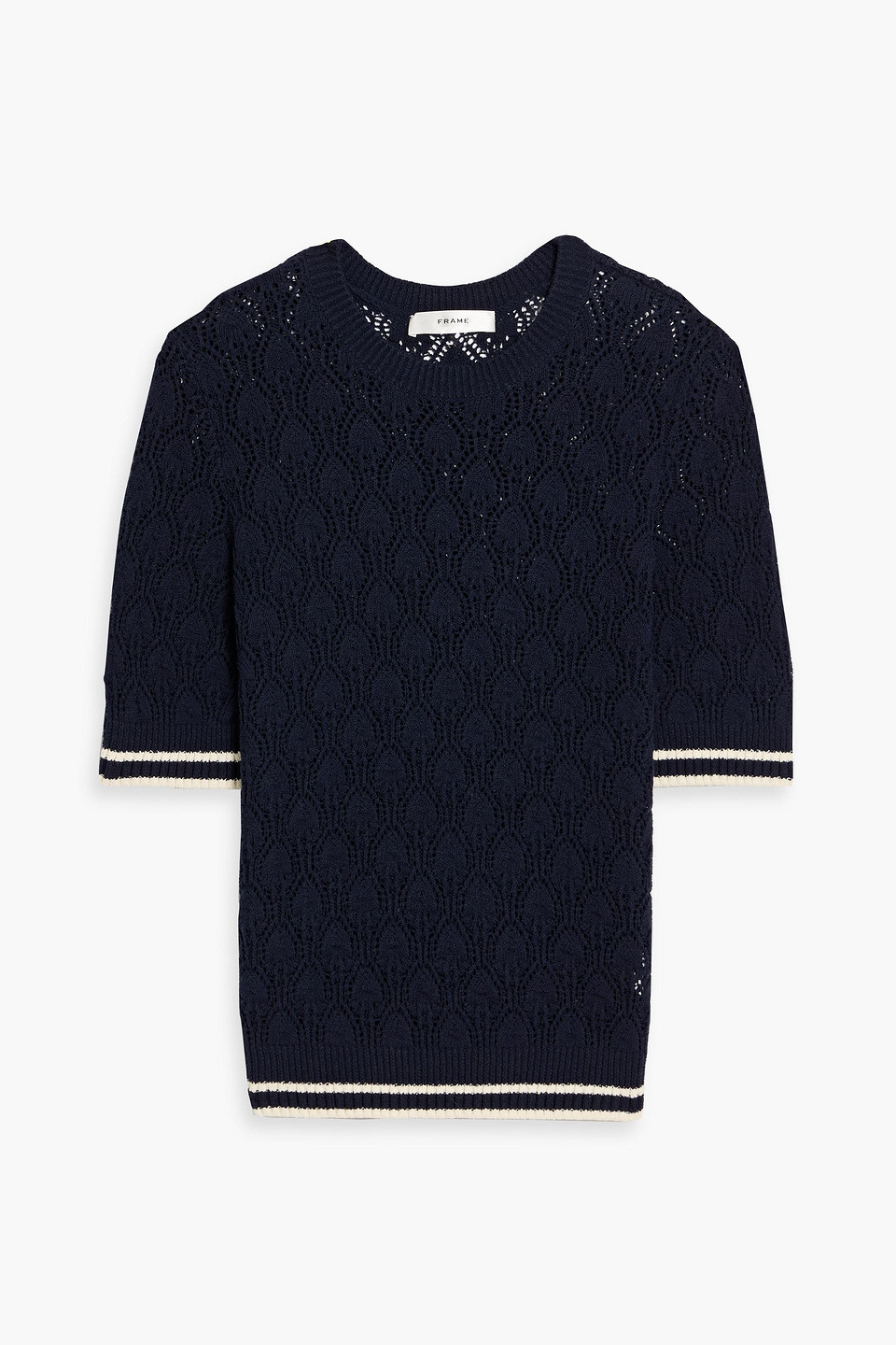 Frame Rookie Crew Pointelle-knit Cotton-blend Sweater In Blue