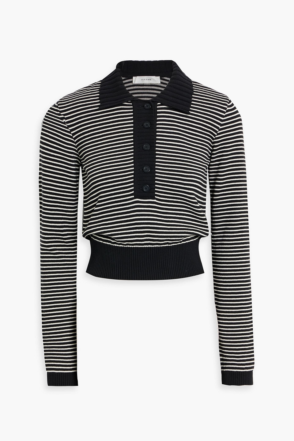 frame - striped cotton polo sweater - black - xs