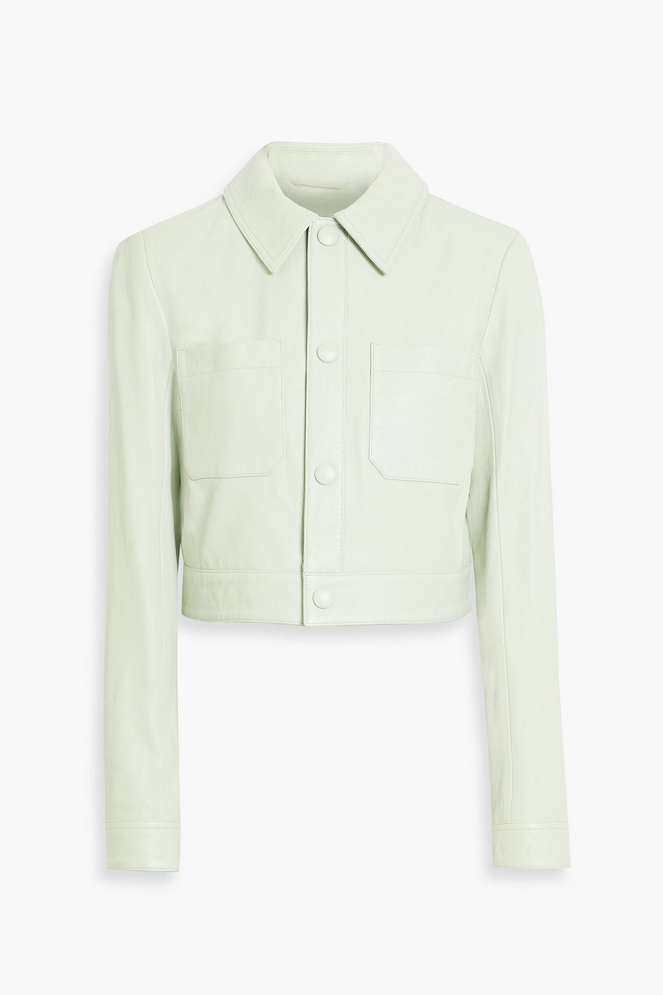 Frame Cropped Leather Jacket In Green