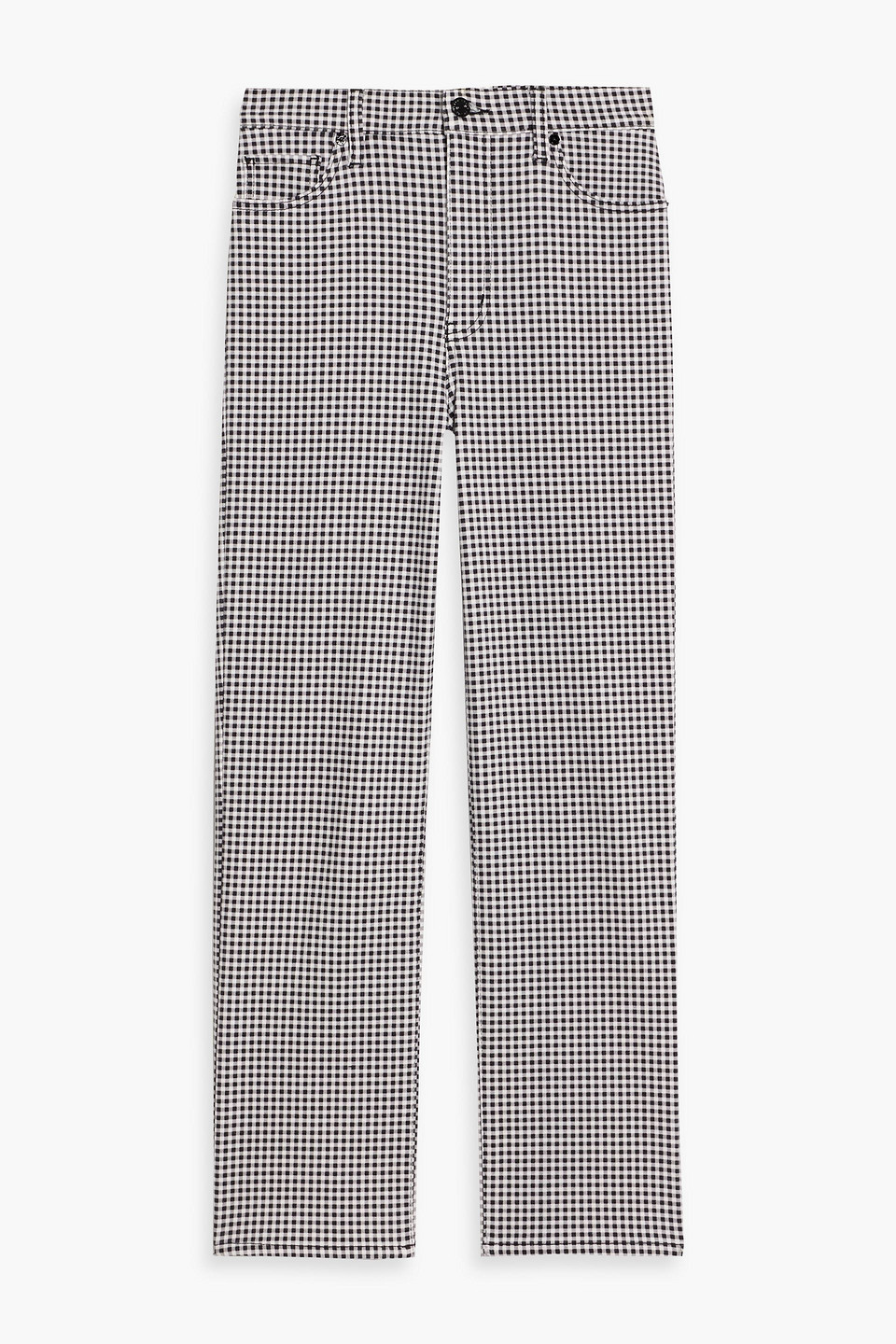 Frame Le Sleek Straight Gingham High-rise Straight-leg Jeans In Purple