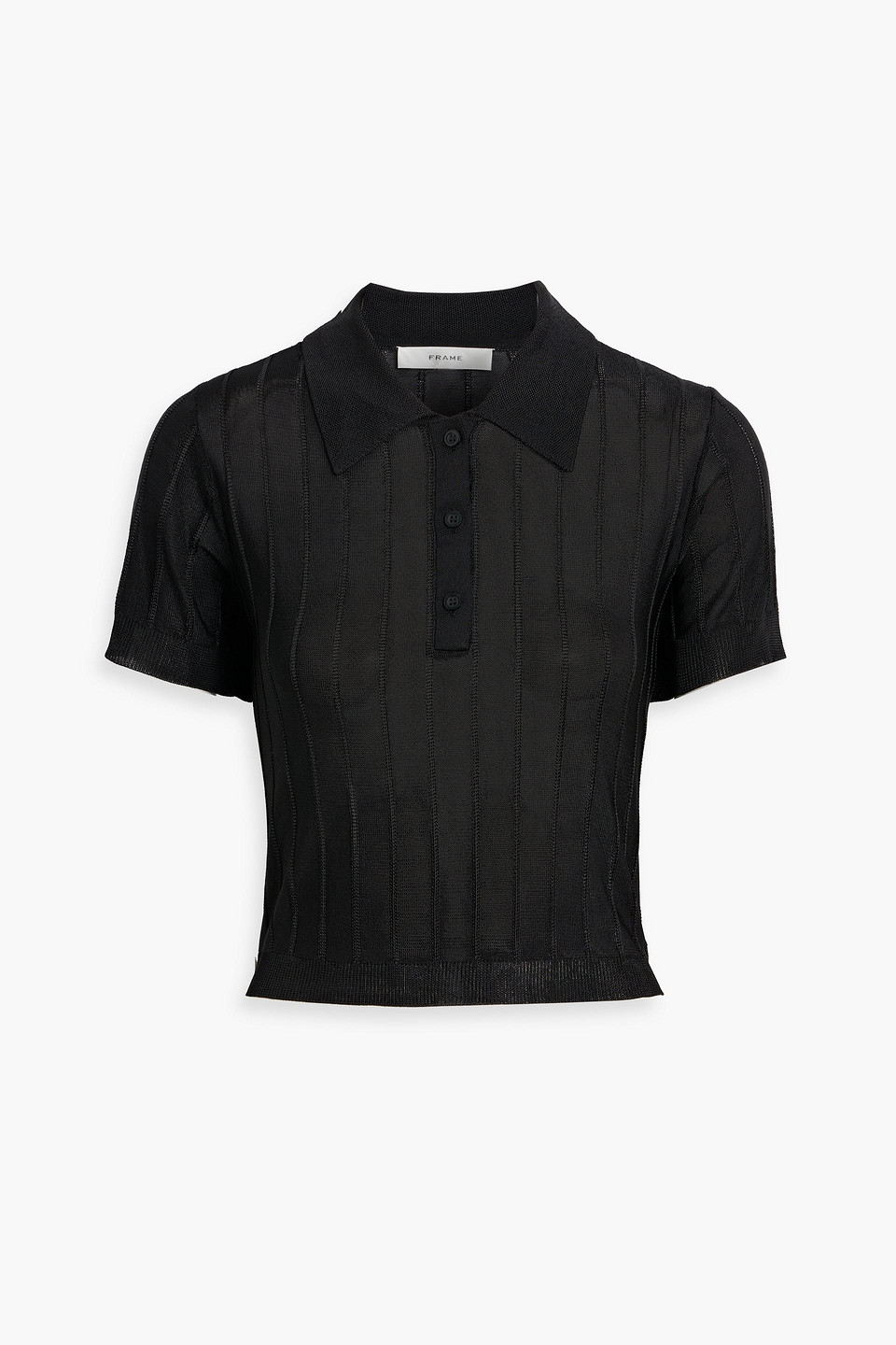 Frame Ribbed-knit Polo Shirt In Black