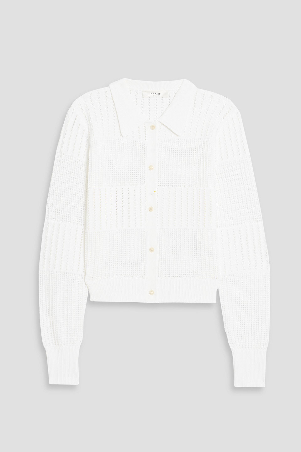 Frame Pointelle-knit Cardigan In White