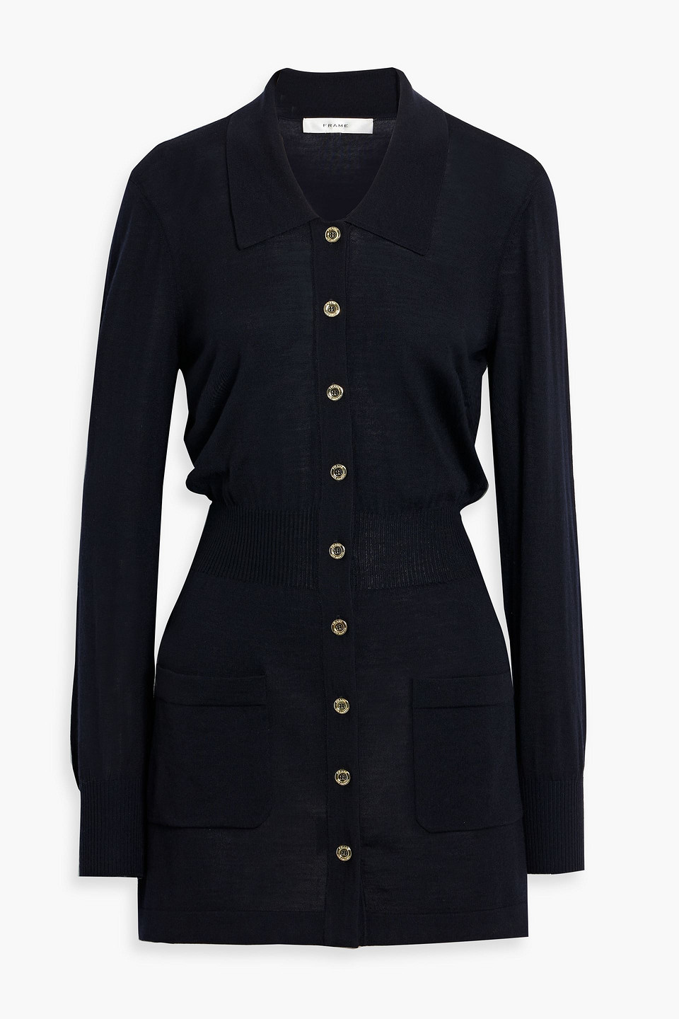 Frame Wool Mini Shirt Dress In Blue